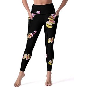 Donuts Flamingo yogabroek voor dames, hoge taille, buikcontrole, workout, hardlopen, leggings, 2XL