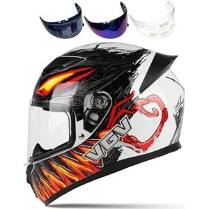 Volledige gezichtsmotorhelm, racemotorcrosshelm, compatibel met helder getint vizier, DOT-typegoedgekeurde straatfietshelm (M)(White venom,Medium)