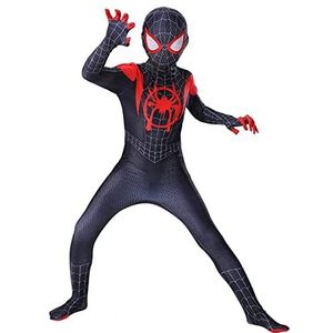 Zhangman Spider-Gwen bodysuit, cosplay, Spiderman-kostuum, zentai-pak, 3D-geprint, kostuum van superheld, fantasie jurk/panty dames en meisjes, voor Halloween (Miles Morales, 120-130 cm)