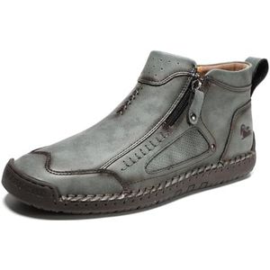 JiuQing Heren Italiaanse Handgemaakte Outdoorlaarzen Instap-Casual Chukka-Laarzen Met Zijrits Lichtgewicht,Groen,38 EU