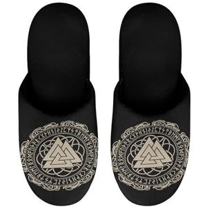 Unisex Viking Runes Retro Winter Warme Katoenen Pantoffels Zachte Comfortabele Fluffy Binnen Pantoffels Antislip Huis Katoenen Pantoffels for Vrouwen Mannen(A26,36-37- (5.5-6))