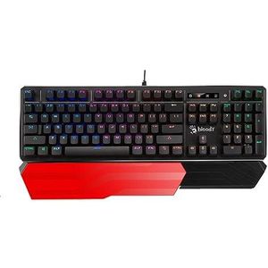 Bloody B975 Gaming-toetsenbord: lineaire optische schakelaar - licht en directe feedback, snelste toetsenbordschakelaar in het spel, waterafstotend, RGB-verlichting, afneembare polssteun, zwart