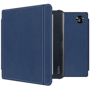 Slanke hoes compatibel met Kobo Libra Colour 7'' 2024 N428 E-book Smart Protective Shell Auto Sleep Wake Cover PU lederen hoes(Dark blue)