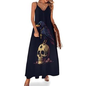 Gothic Crow With Ankh On Skull dames spaghettibandjes jurk zomer mouwloze maxi-jurk casual V-hals lange jurk