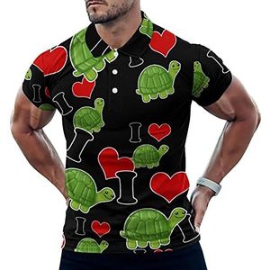 I Love Turtles Casual Poloshirts Voor Mannen Slim Fit Korte Mouw T-shirt Sneldrogende Golf Tops Tees 5XL