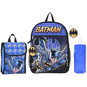 DC Comics BATMAN Jongens Rugzak voor Kleine Kinderen | 6-delige Set Kids Waterfles Sleutelhangers Snack Tote en Knapzak voor School, Batman 6st, Large, Batman Rugzak Set