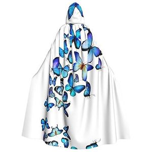 EdWal Blauwe mantel met capuchon en vlinderprint, uniseks mantel met capuchon, voor volwassenen, carnavalskostuums voor Halloween cosplay kostuums