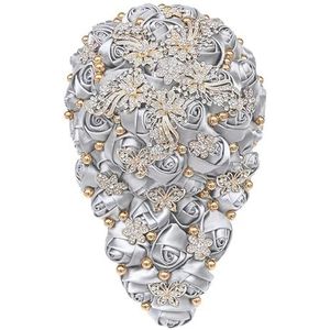 Fasksh Handgemaakte 21cm luxe bruiloft boeket zijde roos glanzende kristallen waterdruppel vorm holding bloemen (kleur: zilver kleur)