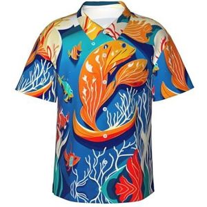ERSDWRE Kleurrijke tropische zeevis print heren korte mouw button-down shirts casual zomer strand shirts Hawaiiaanse shirt voor mannen, Zwart, S