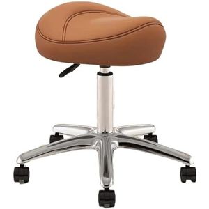 FXLUHAY Zadelkruk met 360° draaibare PU-wielen, in hoogte verstelbaar, 36-50 cm, mondhygiënist, kunstenaars, zadelstoel, rolkruk (bruin)