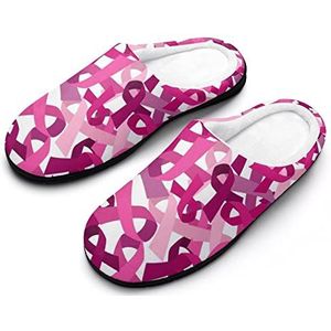 Roze Kanker Linten Katoenen Slippers Voor Vrouwen Warme Anti-Slip Rubber Zool Huis Schoenen Voor Indoor Hotel 11-12 (42-43)