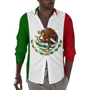 Mexicaanse vlag heren button-down shirt met lange mouwen casual strand tops met zak normale pasvorm