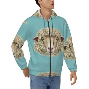 EdWal Schapenhoofd Retro Animal Print Casual Hoodies Voor Mannen,Sweatshirt Met Volledige Rits Met Zakken,Lange Mouw Trekkoord Hoodies, Zwart, XL