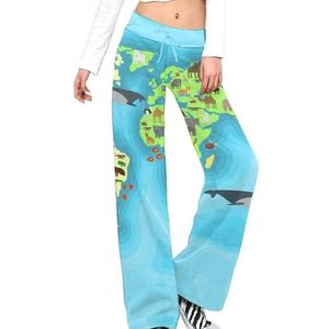 Werelddierenkaart Damesbroek Casual broek elastische taille lounge broek lange yogabroek rechte pijpen