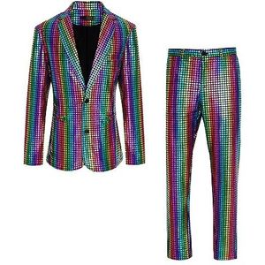 Povanjer Disco-outfit voor heren, discokostuum voor heren, Halloween-kostuums voor mannen, ademende discokostuums met 2 knopen, glinsterend voor heren, jaren 70-kostuum voor heren