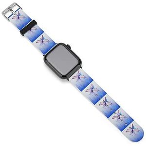 Paarse aquarel libelle siliconen horlogeband compatibel met IWatch Series 8 7 6 5 4 3 2 1 SE stijl 42 mm/44 mm