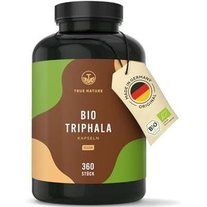 Bio Triphala – 360 capsules – 2000mg per dag (500mg per capsule) – Premium Triphala poeder uit India: Haritaki, Amalaki, Bibhitaki – Zonder toevoegingen – Vegan – Duitse productie – TRUE NATURE