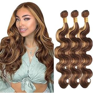 Tuheerst Body Wave Human Hair Bundles P427 Highlight Blonde Real Hair Human Hair Extensions Sew in Hair Extension 3 Bundles Double Weft Remy Hair Low Shedding for Woman 26 26 26 Inch