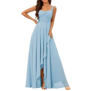 Chiffon bruidsmeisjesjurken voor dames, met split, lange baljurken, cocktailjurken, grote maten, Hemelsblauw, 32