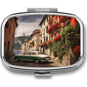 Mooie Italië Pillendoos Pil Organizer Pil Case 2 Compartiment Geneeskunde Pil Organizer Kleine Pil Case Pil Container Pillenhouder Leuke Pillendoos Mini Pillendoosje
