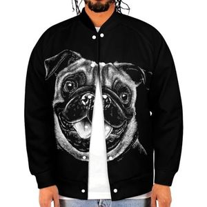 Zwart Portret Pug's Face Grappige Mannen Baseball Jacket Gedrukt Jas Zachte Sweatshirt Voor Lente Herfst