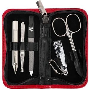 DREI SCHWERTER Germany manicureset nagelset 'Siena' - 5-delig. Huidschaar, nagelknipper, saffier nagelvijl, nagelreiniger, pincet, kleur rood