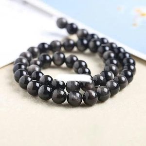 Natuursteen Zilver Obsidiaan Ronde Losse Streng Kralen 4 6 8 10 12 14mm Kies Maat Voor Sieraden Maken Diy Ketting Accessoires-7A Zilver Obsidiaan-13-14mm ongeveer