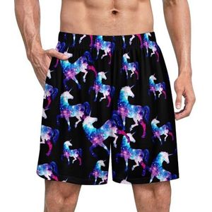Rainbow Galaxy Eenhoorn Grappige Pyjama Shorts voor Mannen Pyjama Bottoms Heren Nachtkleding Met Zakken Zacht