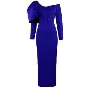 jurken voor dames Elegante bodycon-jurk met asymmetrische hals en ruches (Color : Royal Blue, Size : M)