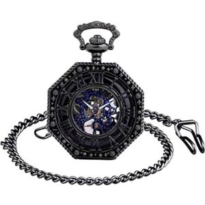 Horloge Heren zakken met Romeinse cijfers, afgestudeerd dial, met ketting, analoog, in skaletvorm,Black