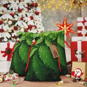 RLDOBOFE Zomer groene bladeren print Kerst Gift Bag Kerst Trekkoord Tas Herbruikbare Gift Wrapping Goody Gift Zakken met Gift Tag Present Opbergtas voor Kerstmis Thanksgiving Bruiloft Party