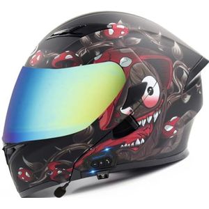 Omkeerbare Motorhelm Met Snelsluiting Volledige Motorhelm Bluetooth-Helm Met Anticondens Ingebouwd Dubbel Vizier DOT/ECE-Goedgekeurd Voor Racen 7,XXL(63-64CM)