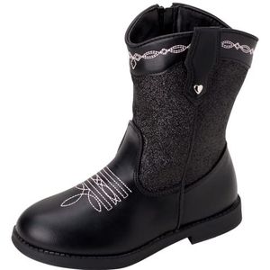 Laura Ashley Girls' Boots - Western Cowboy Boots (Tiddler/Little Girl), Size 6 Toddler, Black Glitter