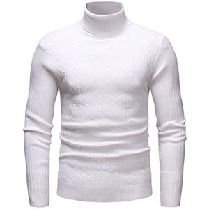 Wintertrui, Herfst- en wintertrui for heren met effen hals strepen, warme casual pullover(White,XL (70-80KG))