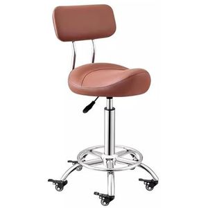 JAVPTAV Zadelkruk, keukenzadelstoel met voetensteun, rugleuning, ergonomische bureaustoel, salonstoel voor klinisch tandartskliniek, 50-70 cm (bruin)