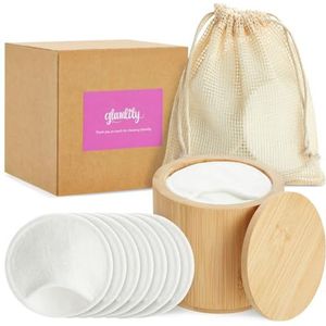 Glamlily Herbruikbare wattenschijfjes voor het verwijderen van gezichtsmake-up met bamboehouder en mesh opbergtas (wit) 16 stuks