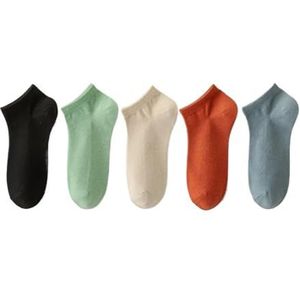 YIJIANUO Vrouwen 95% Gekamd Katoen Zakelijke Jurk Sokken Zachte Ademend Enkellengte Kleurrijke 5 Paren/partij Voor Lente Zomer, Kleur-d, 38