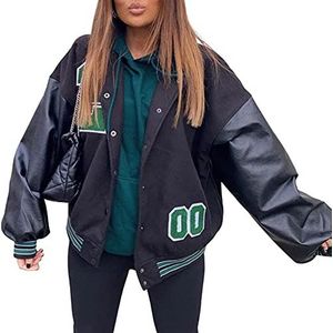 SMIMGO Varsity College Jacket Baseball Jassen Womens Heren Casual Vintage Brief Grafische Print Racer Jacket Y2k Mode Hip Hop Streetwear Kleding Indie Kleding (kleur: A003gr, maat: S)