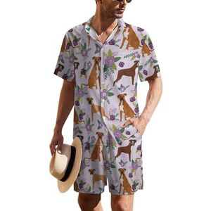 Mooie Boxer Huisdier Hond En Bloemen Heren Hawaiiaanse Pak Set 2-delige Beach Outfit Korte Mouw Shirt En Shorts Bijpassende Set