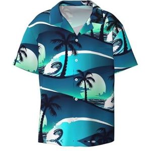 OdDdot Skateboard met palmbomen golfprint heren button down shirt korte mouw casual shirt voor mannen zomer business casual overhemd, Zwart, XL