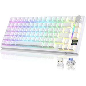 YINDIAO ATTACK SHARK X820 Ultra Gasket Mechanisch Toetsenbord met TFT-scherm en Knop, 75% ANSI-indeling, 2,4 GHz/BT/Bedraad, 5 Noise-Absorbing Foams, Hot-swap, for PC,MAC (Wit, Shark Switch)