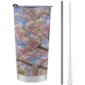 LHDGSJE Geïsoleerde beker met kersenbloesem, herbruikbare roestvrijstalen mok, reisbeker, lekvrij, grote capaciteit, autobeker, geïsoleerde waterfles, past in de bekerhouder van de auto
