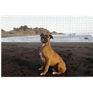 Portret Hond Boxer Bruin Strand Puzzel 1000 Stukjes Houten Puzzel Familie Game Wand