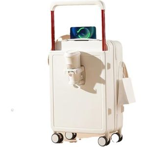 Brede trolley koffer opvouwbare bekerhouder zijhaak instapcombinatie slot koffer, Wit, 20