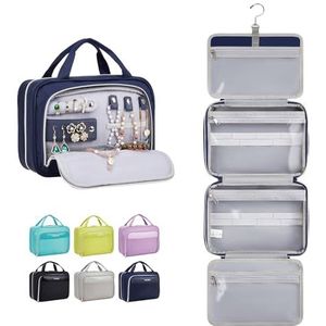 OlarHike Toilettas voor dames en heren, waterdichte make-up sieraden reizen toilettas lederen hangende tassen, organizer voor benodigdheden, Blauw, Medium