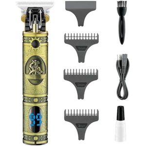 Tondeuse voor mannen, T9 tondeuse oplaadbare haarsnijmachine draadloze tondeuse elektrische kapper T-mes 0 mm snijmes (kleur: gouden)