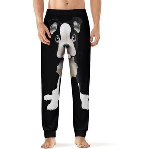 Puppy Boston Terrier heren pyjama broek met zakken nachtkleding print zachte lounge maat 3XL