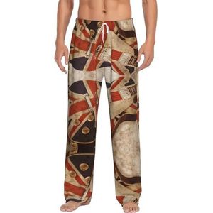 Gitaar Britse Vlag Mannen Lange Lounge Wear Broek Nachtkleding Pyjama Bottoms Nachtkleding Met Zakken En Trekkoord, Wit, S