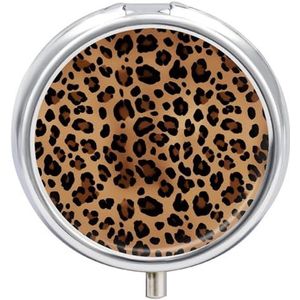 Luipaardprint pillendoosje 3 compartimenten reismedicijnpillenorganisator 3x per dag draagbare vitamine-organizer met spiegel kleine pillendoos voor portemonnee en zak, schattige dagelijkse