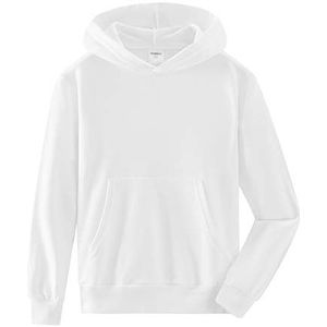 Spring&Gege Effen hoodies met volledige ritssluiting voor jongens en meisjes, zachte sweater met capuchon voor kinderen, Wit, 5-6 jaar